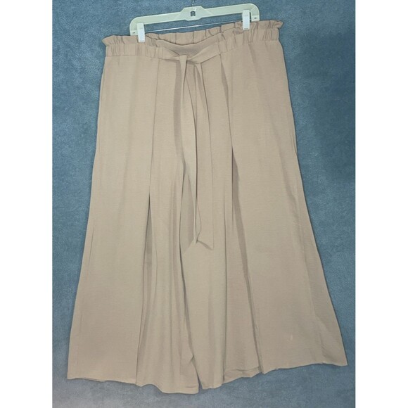 Womens 3XL Wide Leg Pants Split Leg Beige Flowy Palazzo Tie Waist Resort Casual - Picture 1 of 10